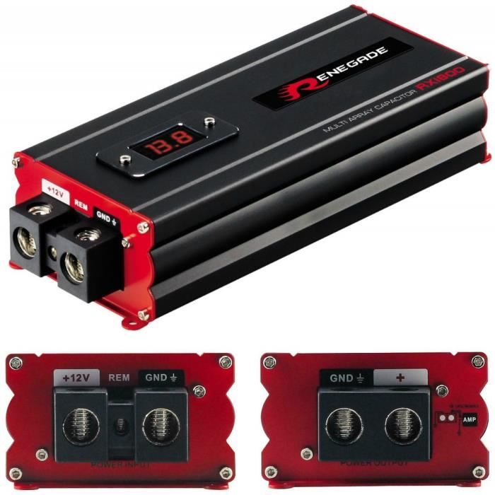 RENEGADE RX1800 power cap condensateur 18 farad pour systèmes jusqu'à 18000 watts rms 1 2 3 4 5 10 voiture spl noir, 1 pièce