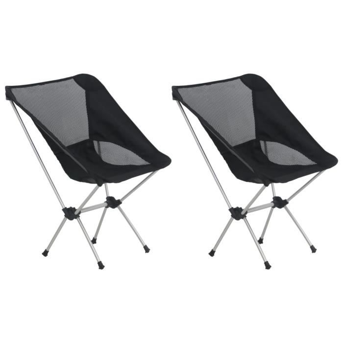 2 Pcs Chaises de Camping Pliables et Sac - Pour Chasse & Camping & Pêche & Voyages - Noir et Argenté - 54 x 50 x 65 cm