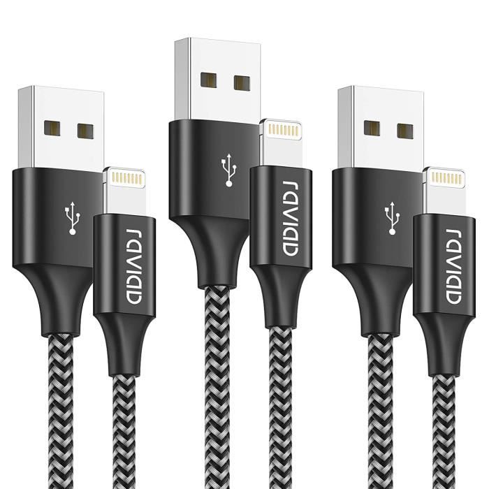 RAVIAD Câble iPhone Chargeur iPhone [1m-Lot de 3] Câble Lightning Certifié MFi Fil Lightning Charge Rapide Cordon pour iPhone 1 A28