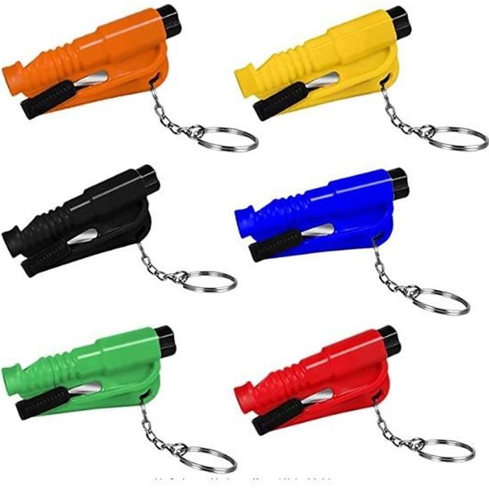 6 Pièces Brise-vitre, Marteau de Sécurité de Voiture Marteaux de Secours 3 en 1 avec Outil de Coupe Ceinture et Brise Vitre.