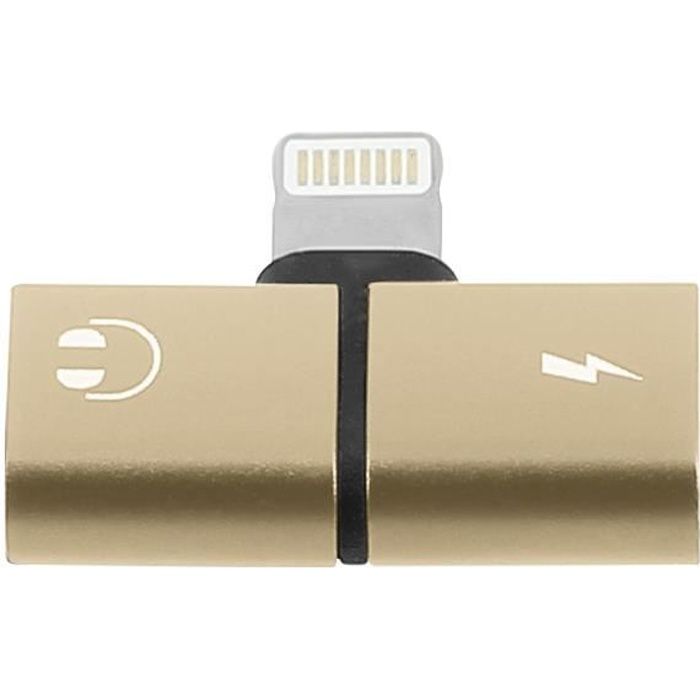 Adaptateur Audio et Charge 2 en 1 pour iPhone, iPod, iPad - Or