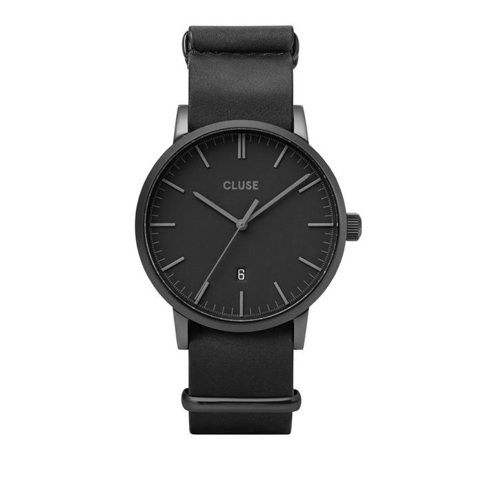 Cluse Aravis Homme 40mm Bracelet Cuir Noir Quartz Montre CW0101501010