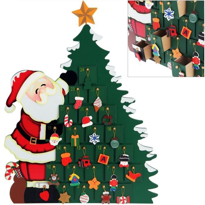 Calendrier de l'Avent en bois Père Noël avec sapin décoration tiroirs à remplir