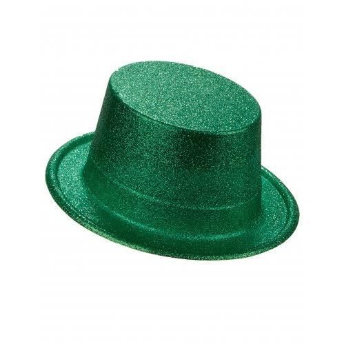 Chapeau haut de forme plastique pailleté vert adulte