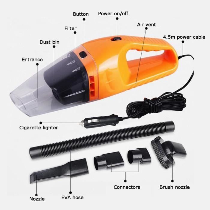 MOONMINI® 120W Aspirateur de Voiture, Aspirateur à Main Voiture, Aspirateur Auto pour Voiture Aspirateur à Main Portable (Orange)