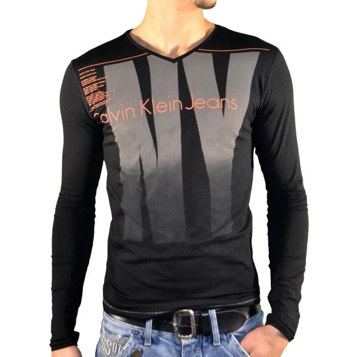 T-Shirt Calvin Klein manches longues pour hommes - CMP93T noir.