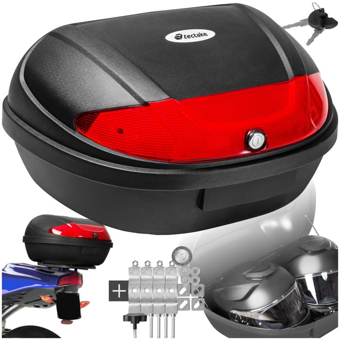 TECTAKE Top Case 2 Casques XXL Universel 48 L pour Moto, Scooter, Quad 58 cm x 43 cm x 32 cm Noir