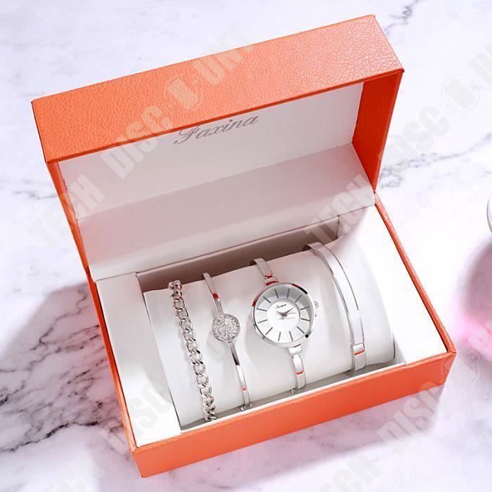 TD® Montre Ensemble de quatre pièces Dames Montre Cadeau Montre à quartz pour femme montre de mode et simple Accessoires de qualité