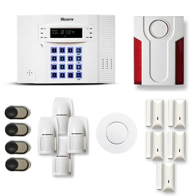 Alarme maison sans fil DNB 4 à 5 pièces mouvement + intrusion + détecteur de fumée + sirène extérieure - Compatible Box internet et