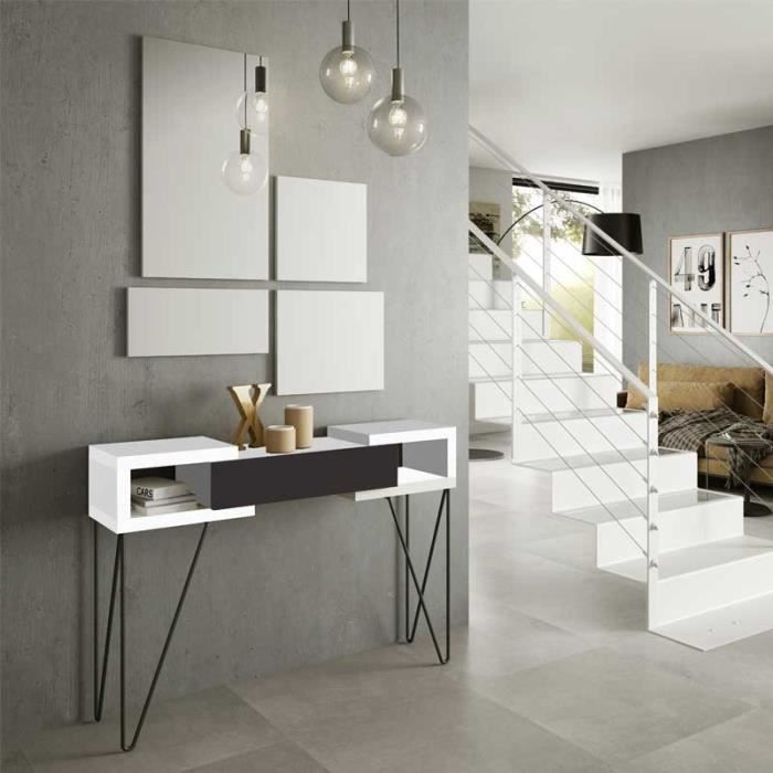 Console + miroir Blanc/Laque marron - SOLDIA - L 110 x l 29 x H 77.6