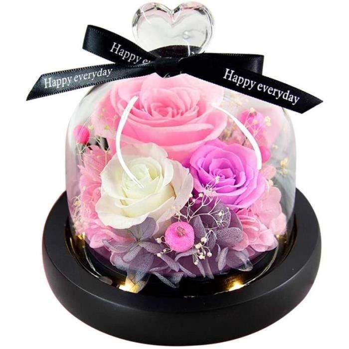 BTH20753-Naturelle Rose Eternelle sous Cloche Couvercle en Verre Coeurs pour Fête des Mères, Saint Valentin, Anniversaires, Ma