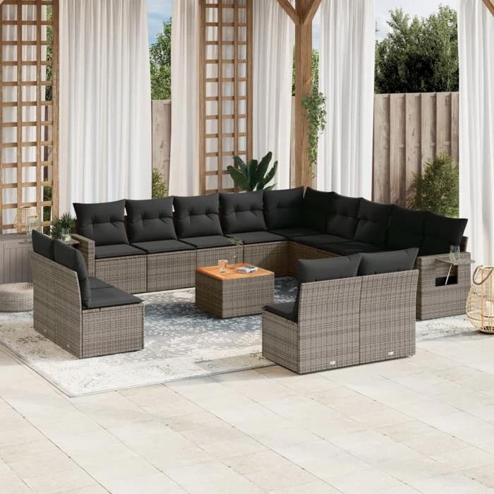 Salon de jardin avec coussins 14 pcs