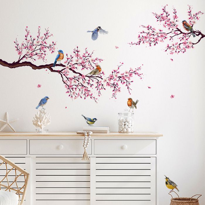 Stickers Muraux Fleurs De Cerisier Rose Autocollants Muraux Mural Stickers Pour Chambre Salon Mur
