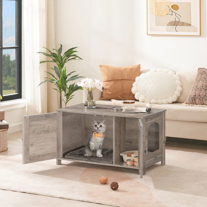 Comparer les prix de HOOBRO Niche pour Chat, Armoire pour Chat, Maison de Toilettes avec Doubles Portes, avec Interne Planche réglable