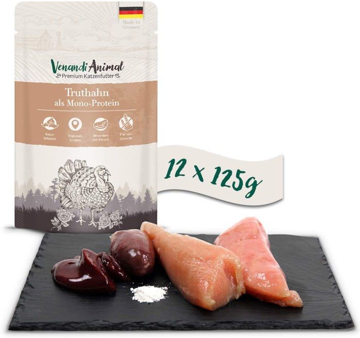 Pâtée pour chat - VENANDI ANIMAL - Dinde - Monoprotéine - Sans céréales - 12x125 g