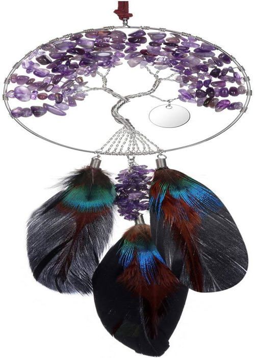 Attrape-rêve Indien Avec Arbre De Vie – Décoration Murale Ou Pour Voiture, 13 Cm De Diamètre, Cordon Inclus, Couleur Marron
