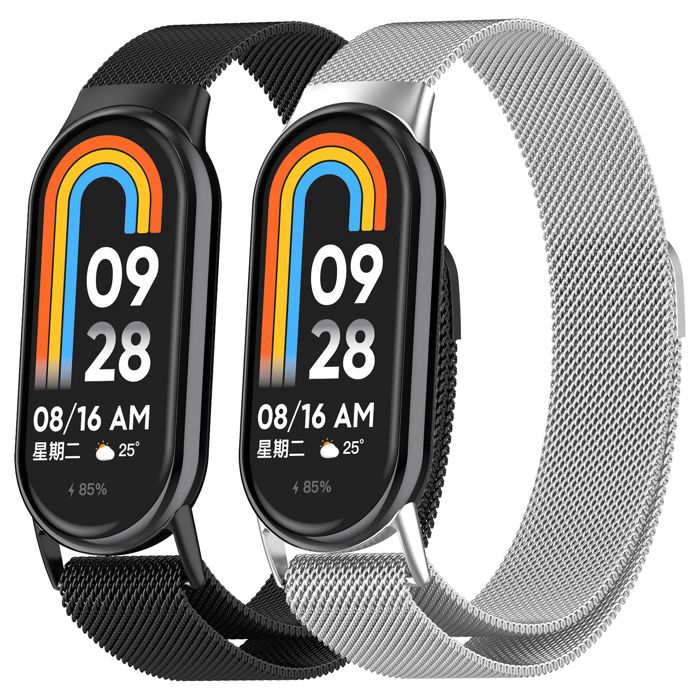 Bracelet de Remplacement Compatible pour Xiaomi Mi Band 8 Magnétique - Acier Inoxydable Tissé Metal - pour Mi Band 9 Lot de 2