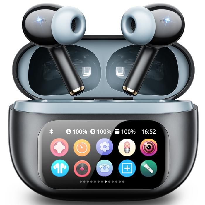 DJOIN Écouteurs sans Fil 50H Écouteurs avec Écran Tactile Multifonction Bluetooth 5.4+EDR IPX7 Réduction du Bruit ANC 5 Mode EQ Noir
