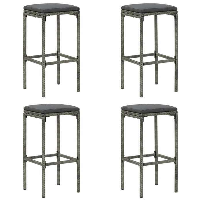 SALE 2025Tabourets de bar avec coussins - lot de 4 - Tabourets de Cuisine - gris résine tressée - 38x38x76 cm168 Kg 3771