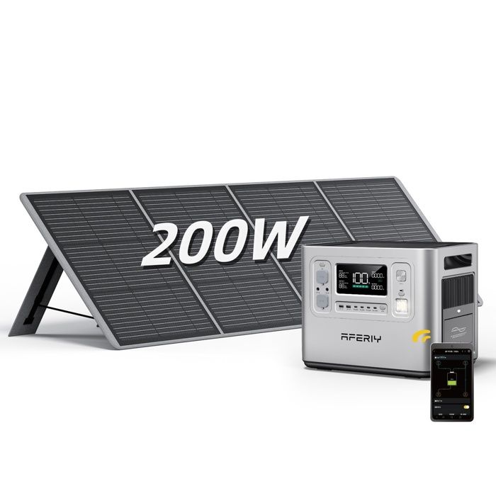 Générateur électrique portable - AFERIY - P210 - 2400W - Batterie 2048Wh LiFePO4 - Panneau solaire 200W