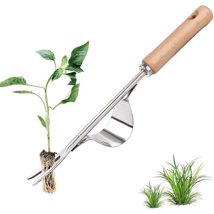 Désherbeur Manuel Inox Lot 3 – Outil Jardin Racines Pissenlits Avec Manche Bois