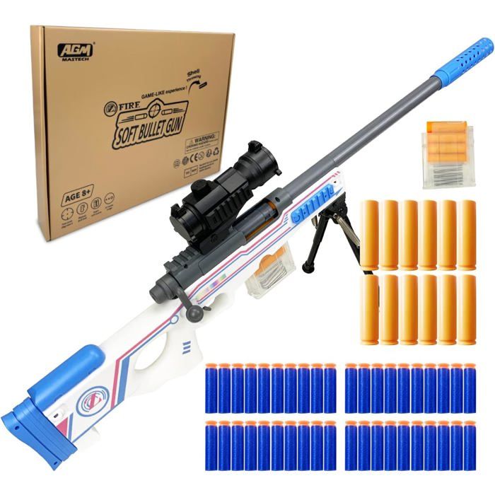 AGM MASTECH – Pistolet à Fléchettes 416 – 40 Fléchettes, 2 Chargeurs, Portée, Tir 15 M – Or