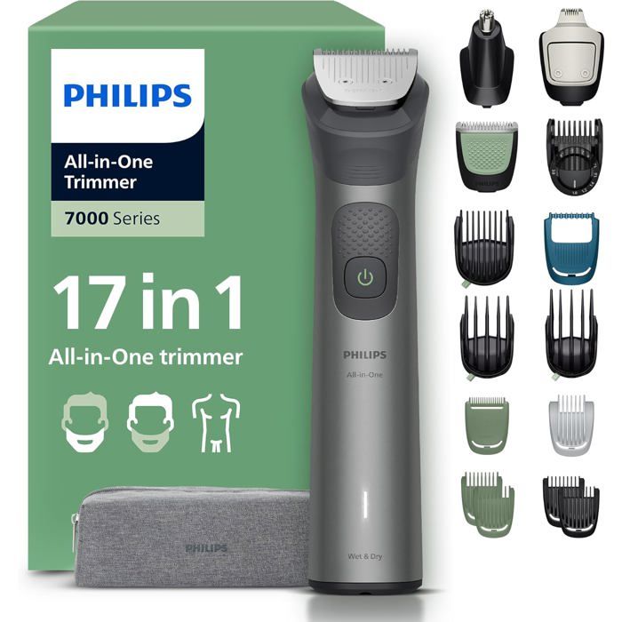 Philips Multigroom série 7000 Tondeuse tout en un 17 accessoires – tondeuse pour barbe cheveux et corps lames en métal auto affûtées 26 hauteurs de coupe 0 5 20 mm modèle MG796115 - vue 8
