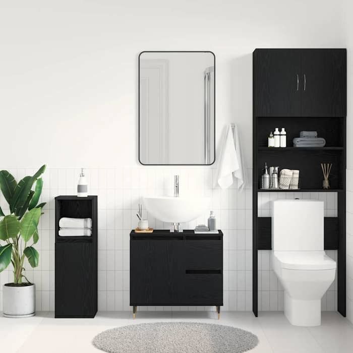 Meuble de salle de bain avec tiroir - WIENS - Chêne noir - 65x33x60 cm - Bois dingénierie - Résistant à leau