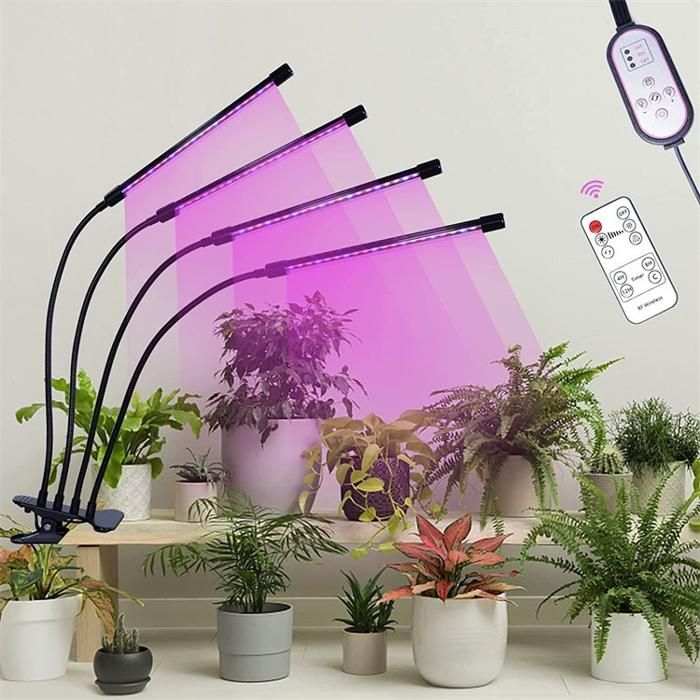 Lampe de croissance pour plantes dintérieur 80 LED à spectre complet 10 niveaux de luminosité et 4 têtes déclairage