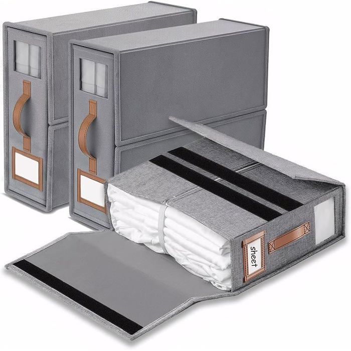 JTY linge rangement drap de lit - 3 organisateur drap pliable Pour draps couvertures & serviettes -gris gris BOITE DE RANGEMENT