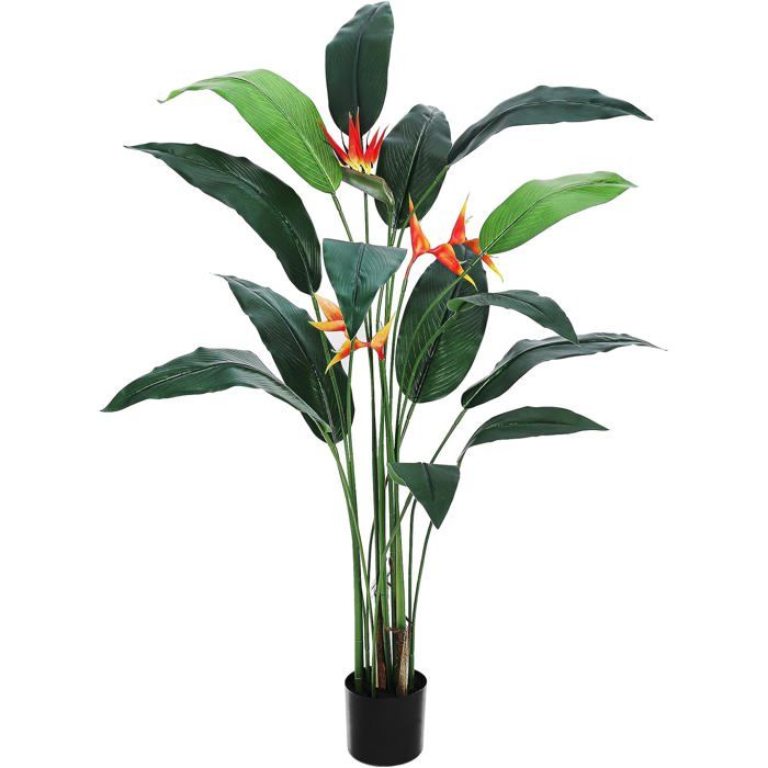 Plante artificielle oiseau de paradis - LUNSY - 180 cm - 14 grandes feuilles - 3 fleurs - Feuilles en soie