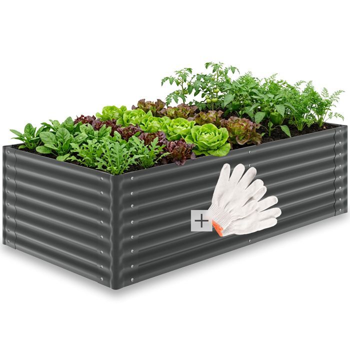 Bac à fleurs - TECTAKE - Bac potager BLOMMA stable avec bords arrondis 1 200 L gants compris acier galvanisé - Gris anthracite