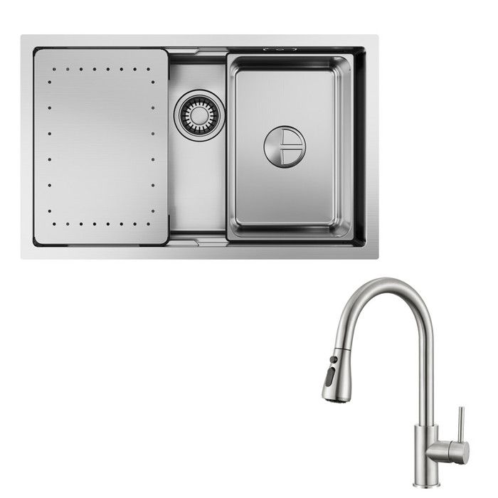Évier cuisine 1 bac - CECIPA MAX - 70x44 cm - Sous-plan - Robinet extractible - Plaque de décongélation