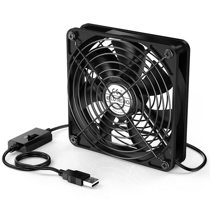 Ventilateur USB 120mm - VETOBIOL - 3 vitesses réglables - Alimentation USB 5V - Dimensions compactes 12x12x25 cm