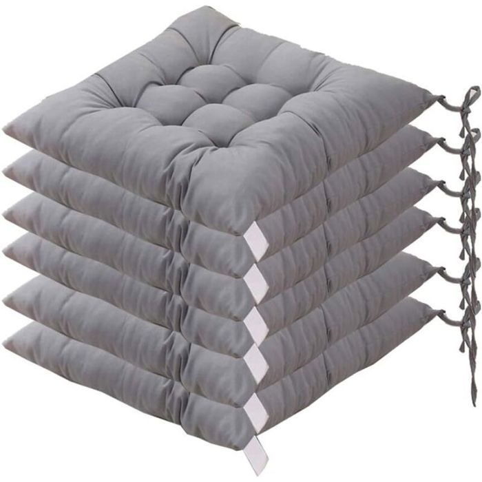 Coussins de chaise carrés - DEKOPRO - Lot de 6 coussins - Dimensions 40x40x5 cm - Rembourrage 100% polyester