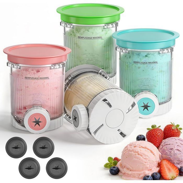 4 Pièces Pot pour Ninja Ice Cream Swirl 480 ML Récipient pour Ninja Creami pour NC700 NC701