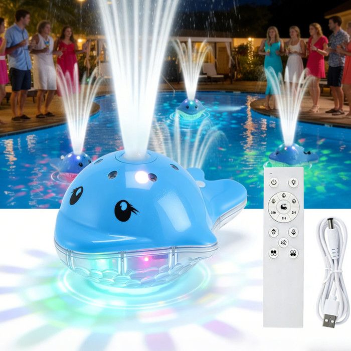 Fontaine pour Piscine avec LumièresLampe de Piscine Rechargeable en Forme de Dauphin12 Modes dÉclairage et 3 Modes de Fontaine