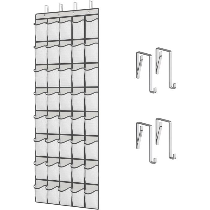 Organisateur de chaussures suspendu pour porte 40 poches en maille rangement mural pliable blanc