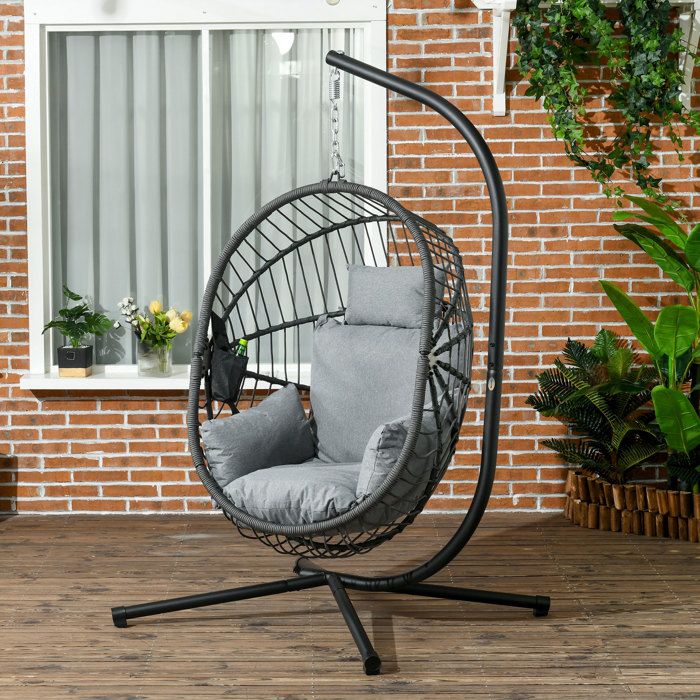 Fauteuil suspendu dextérieur Egg Chair 120 x 106 x 188 cm gris avec coussin inclus