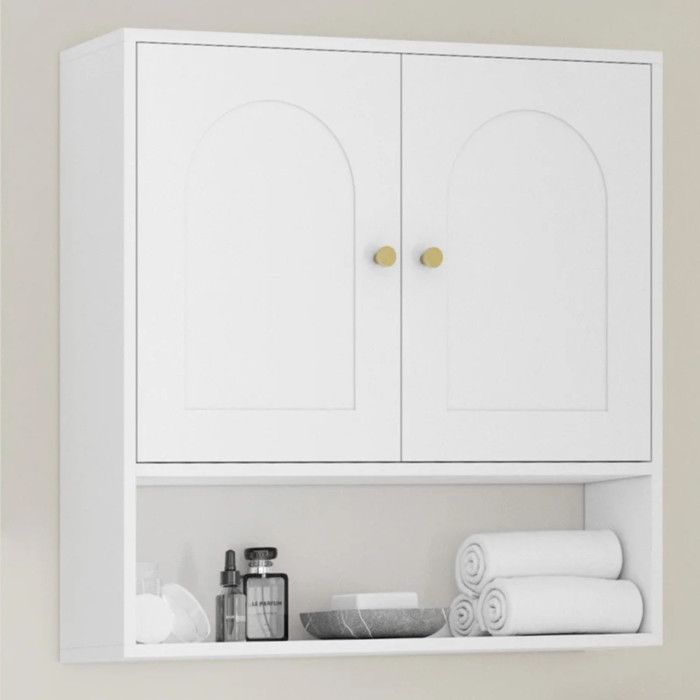 IDMARKET Meuble de rangement suspendu pour salle de bain ARSENE armoire murale 2 portes et étagère bois blanc IDMARKET Meuble de rangement suspendu pour salle de bain ARSENE armoire murale 2 portes et étagère bois blanc