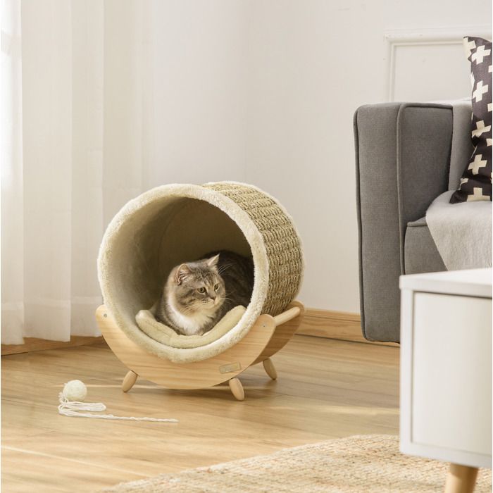 cabane pour chat avec griffoir intégré et coussin maison en bois et flanelle 41 x 38 x 43 cm ORVRYN