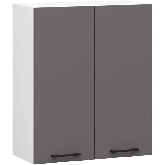 Armoires de cuisine haut AKORD W60 OLIWIA H720 Blanc 60 cm 2 portes façade Gris Graphite 2 étagères 60x30x72 cm