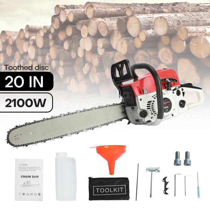 Tronçonneuse à essence 58CC moteur 2 temps 32 chevaux guide 20 pouces ‑ Faible consommation dessence ‑ Pour travaux forestiers