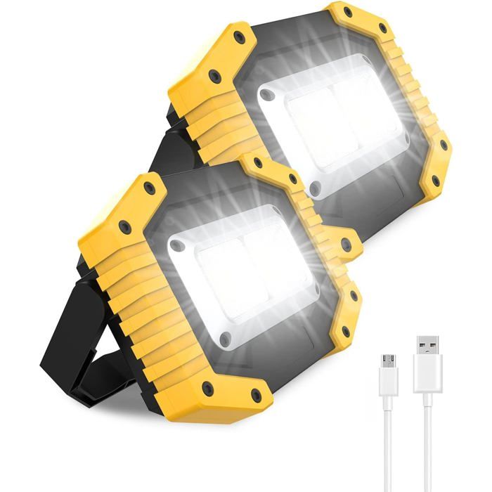 Lot De 2 Projecteurs De Chantier Led 30 W Rechargeables Super Lumineux 3 Modes DÉclairage Lampe De Travail Étanche Cob Usb L[L108]