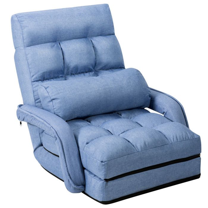 Confort réglable fauteuil de sol pliable avec accoudoirs coussin et dossier 5 positions pour salon