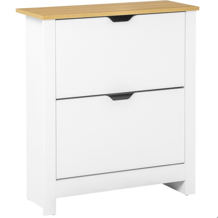 Maisentiel Meuble à chaussures blanc et aspect bois 2 tiroirs rabattables 12 paires 72 x 26 x 80 cm