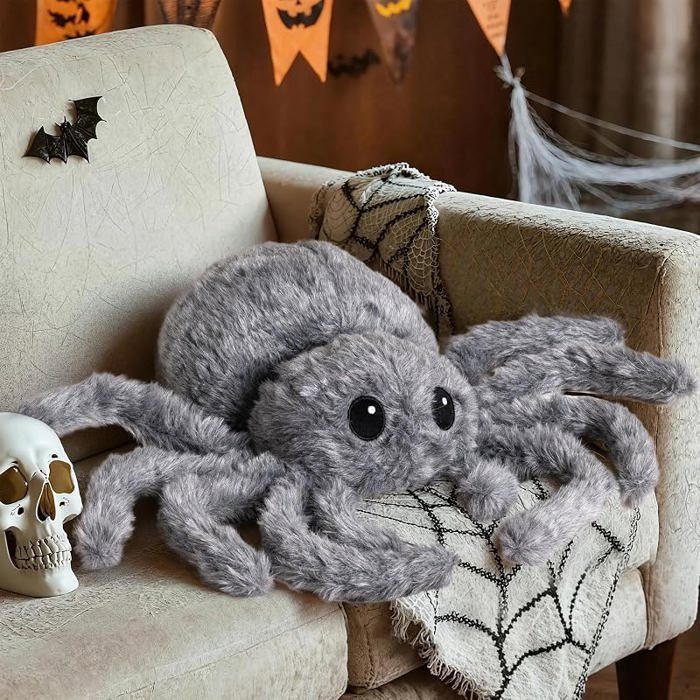 Halloween Araignée Coussin Araignée Coussins Décoratifs Doux Corps Entier Spider Cushion pour Cadeau Party Canapé(Gris 55x40cm)