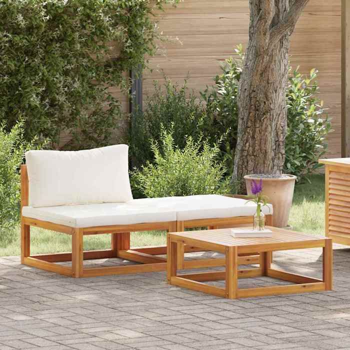 Elégance-Chic Salon de jardin - 3 pcs - avec coussins - crème - Bois dacacia solide - 68 x 70 x 60 cm - Montage Simplifié - Résist