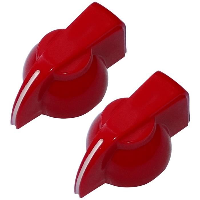 Boutons Potentiomètre Aluminium 6mm - Pour Guitare, Basse - Forme Chapeau, Rouge - Avec Clé