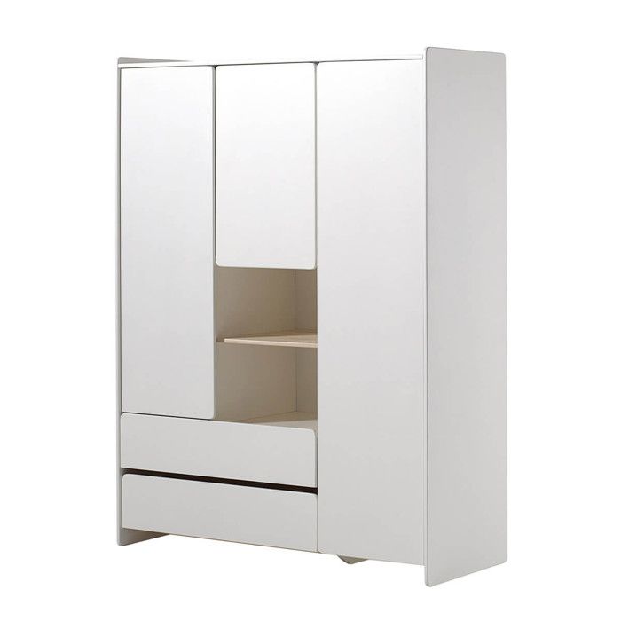 BODHI WHITE - Armoire 3 Portes 2 Tiroirs Blanche et Bois BODHI WHITE - Armoire 3 Portes 2 Tiroirs Blanche et Bois